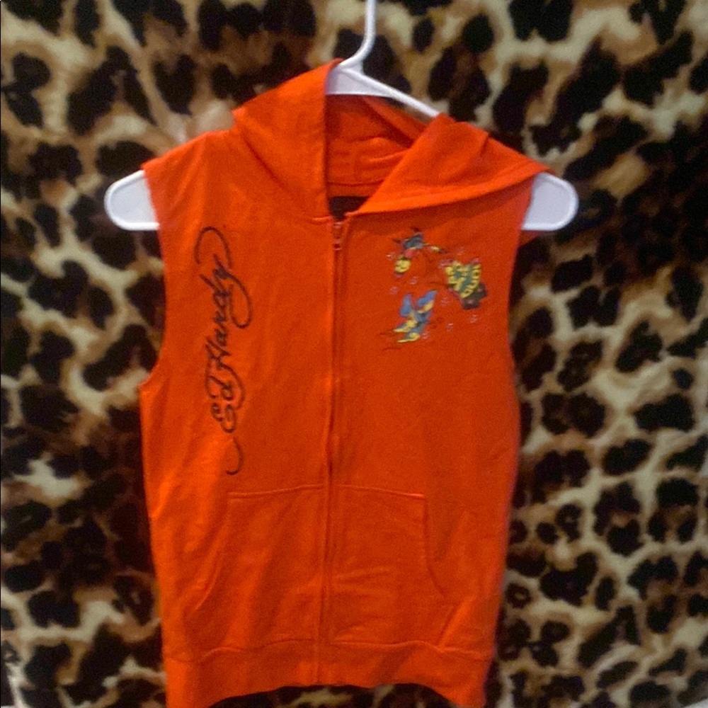 Ed Hardy Kids Orange Sleeveless Hoodie